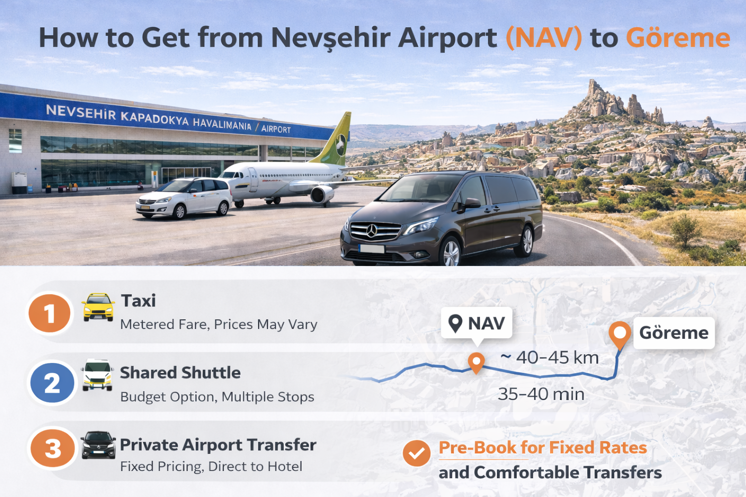 Как добраться из аэропорта Невшехир (NAV) в Гёреме