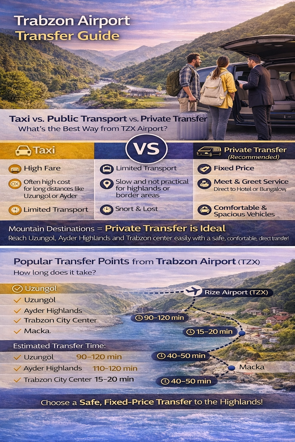 النقل من مطار طرابزون (TZX) إلى أوزنجول وآيدر والفنادق