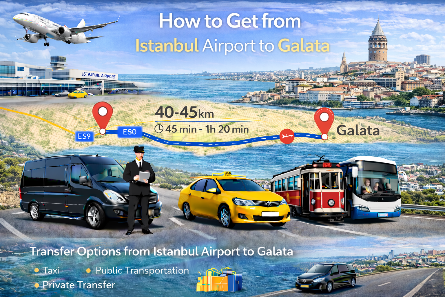 دليل النقل إلى فنادق غلطة | من مطار إسطنبول (IST) إلى غلطة