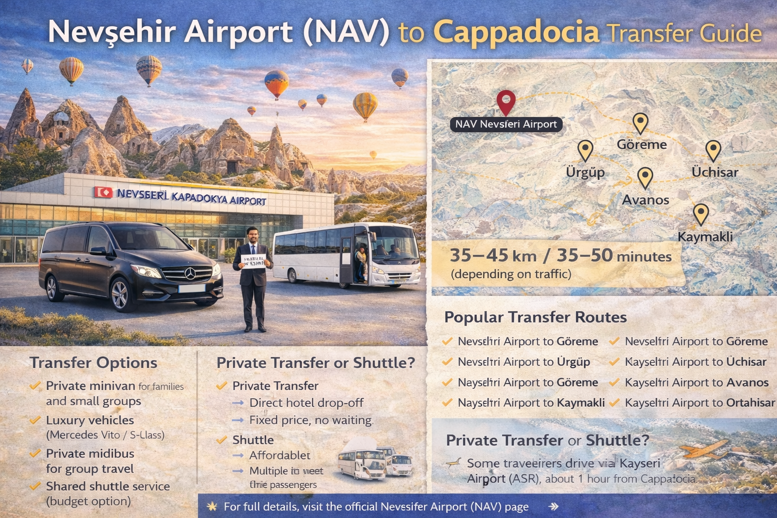 Transfer vom Flughafen Nevşehir (NAV) nach Kappadokien – Reiseführer